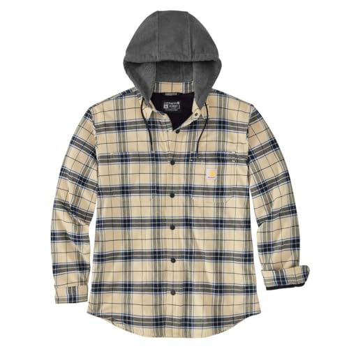 Carhartt Men's Rugged Flex Relaxed Fit Flannel Fleece Lined Hooded Shirt Jac, Oat Milk, XX-Large