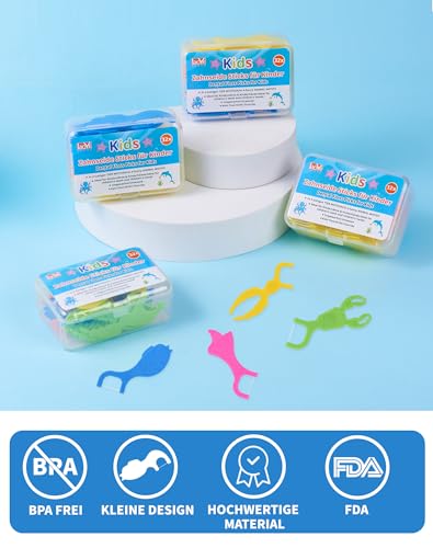 128 PCS Zahnseide Kinder Flossers Kid Zahnseide Sticks für engen Zahnzwischenräume Dental floss Kids Dental Sticks mit kindergerechtem Griff, 4 Ocean-Tierformen, bunte Farben – Bild 7