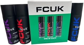 FCUK One Of Each Set - Mens Body Spray Trio Gift Set for Him with Topline Thank You Card. Festive Gift Idea for Stocking Fillers, Secret Santa Gifts or Gift Set for Birthdays.