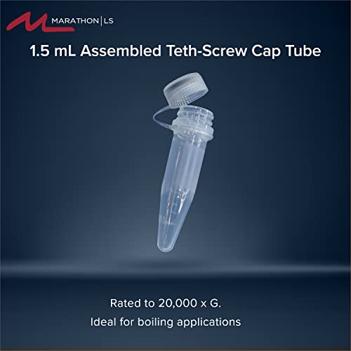 Marathon Ls 1.5 Ml Microcentrifuge Tube With Tethered Screw Cap, Polypropylene Material, Graduated, Write On Spot, Sterile, Rnase/Dnase-Free, Non-Pyrogenic, 50 Tubes Per Pack #TOP1