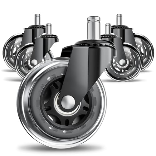 ASHGOOB Office Chair Wheels for Hardwood Floor, 5 Pack 3 Inch Heavy Duty PU Caster Wheels, Replacement Casters Universal Stem, Quiet & Smooth for Most Chairs