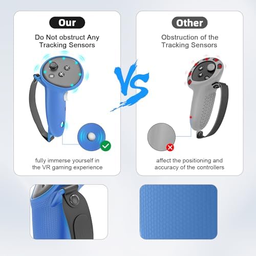 Relohas Deluxe 5 in 1 Silicone Accessories for Meta Quest 3, VR Protective Case Set for Oculus Quest 3, Controller Grip Cover, VR Shell Cover, Face Cover, Gifts for Christmas & Halloween (Light Blue) - 3