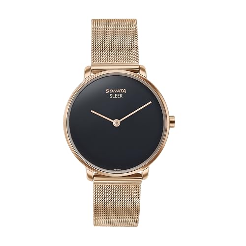 Image of Sonata Sleek Black Dial Stainless Steel Strap Analog Watch for Women-8191WM01