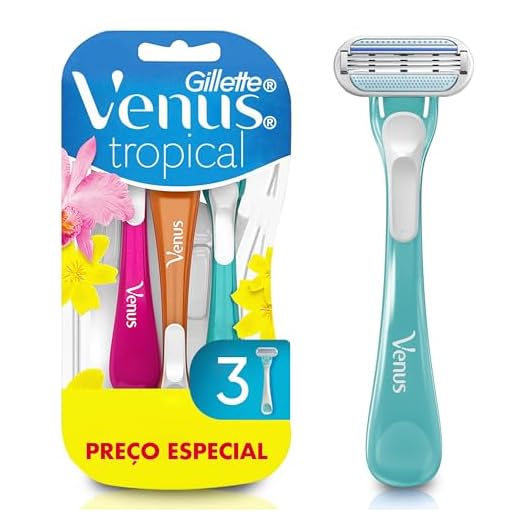 Gillette Venus Tropical Aparelho de Depilação Feminina Descartável com Aloe e Cabo Perfumado com Aroma Tropical, 3 Uds