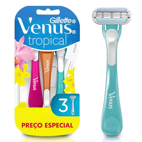 Gillette Venus Tropical Aparelho de Depilação Feminina Descartável com Aloe e Cabo Perfumado com Aroma Tropical, 3 Uds