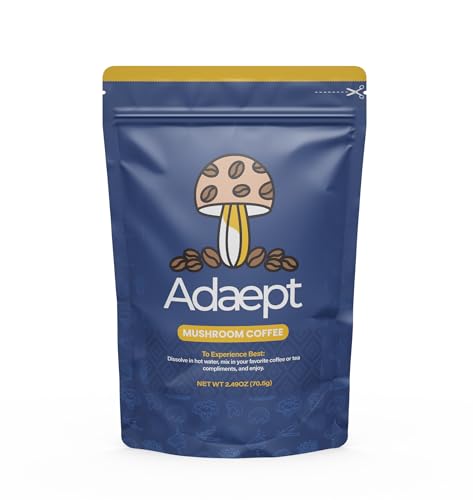 Adaept Original Mushroom Coffee Organic Peruvian Cacao, Dandelion Root and Arabica Coffee, Lions Mane Mushroom Powder, Cordyceps, Reishi, Chaga, Shiitake, and Turkey Tail | 30 Servings