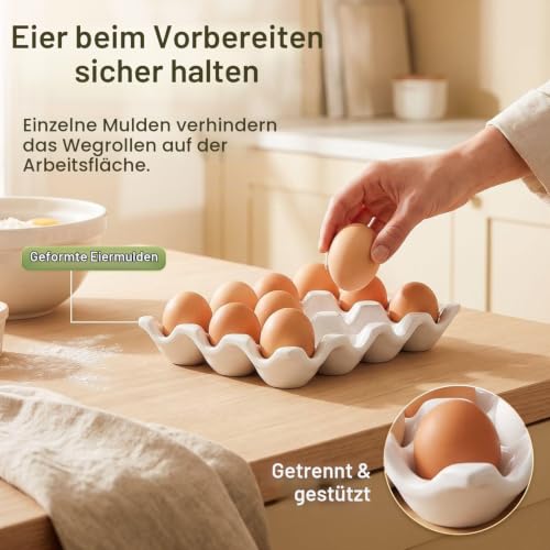 Flexzion 12 Eier Keramik Eierhalter, 12 Porzellan Eierablage Aufbewahrungsbox rutschfeste Eierplatte Eierhalter Eierträger Eierbox für… – Ansicht 3