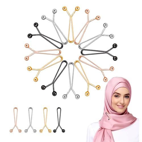 12 Stück Sicherheitsnadeln Schwarzer Hijab für Frauen, Sicherheitsnadeln für Hijab Große und Kleine Perlen Broschen und Pins Schwarz Weiß Gold Roségold