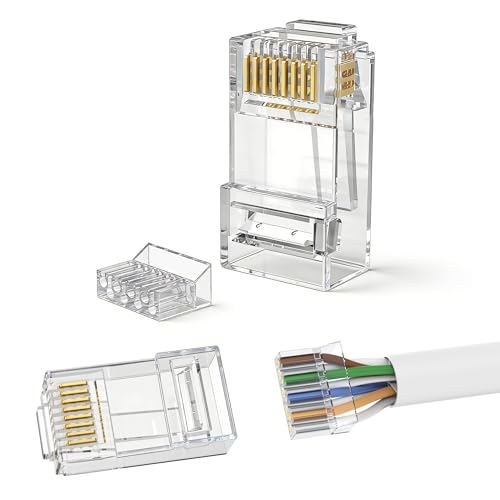Jadaol 20Pack Cat6 RJ45 Connectors (Cat6 Ends / RJ45 Modular Plugs/Ethernet Plugs/Network Connector) for 24/26AWG Round Cable, 8P8C with Load Bar, T568B Wiring, Gold-Plated for Reliable Connection by Jadaol - Used condition - US$7.61