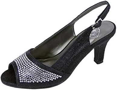 Floral Lorena (DP828) Women's Wide Width Rhinestone Studded Dress Slingback Shoes Black 9