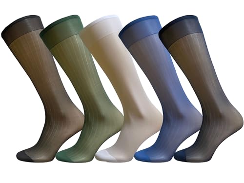 Uaussi 5 Pairs Mens Silk Sheer Socks OTC Ultra Thin Nylon Dress Sock Daily Casual Stockings Work Business Sox