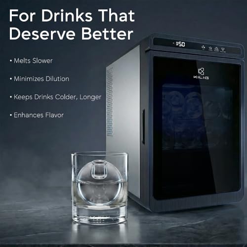Image of KILIG SP-01 Countertop Sphere Ice Maker-5 Ice Sizes | 2L Capacity | 50mm Sphere Ice | Self-Cleaning | LED Display With Timer | Black