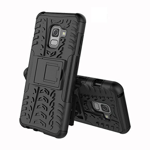 Cascov Polycarbonate Samsung Galaxy A8 Plus, Back Cover, Premium Real Hybrid Shockproof Bumper Defender Cover, Kickstand Hybrid Desk Stand Back Case Cover For Samsung Galaxy A8 Plus-Black