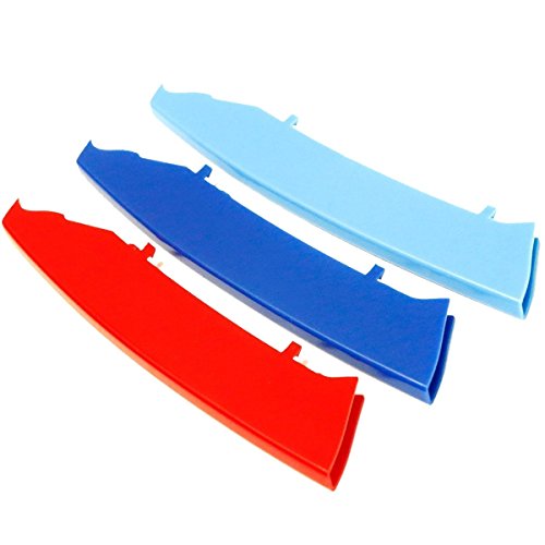 Xotic Tech M-Colored Tri Grille Insert Trims Strips, Front Center Kidney Grilles Compatible With 3 Series E90 E91 325I 328I 330I 335I M3 (12 Beam Bars) #TOP1