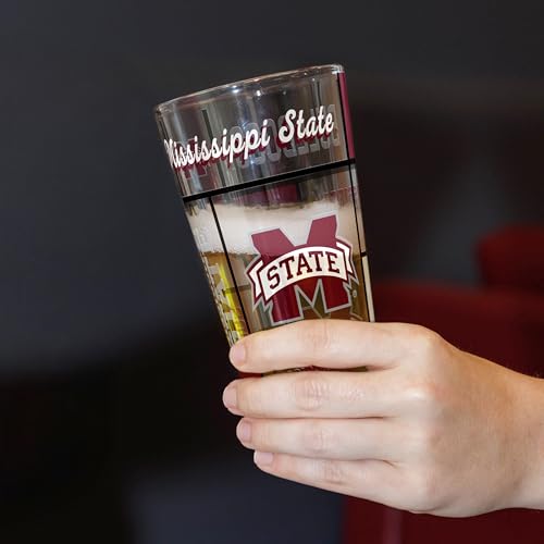 Image of Logo Brands NCAA oz Stained Glass Pint Glass - 3D Embossed Logo & Bold Team Colors - Durable Sports Fan Beer Glass for Home, Bar & Tailgates