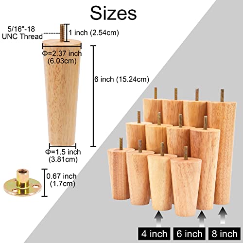Wood Furniture Legs 6 Inch Straight, Sofa Legs Set Of 8, Replacement Legs For Couch, Cabinet, Table, Chair, Dresser, Bed, Ottoman #TOP1
