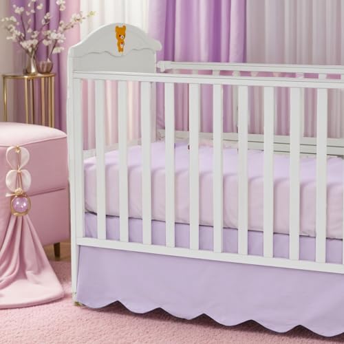 Image of Brandream Scallop Edge Cotton Crib Skirt, Baby Girl Boy Gender Neutral Crib Skirt Toddler Bedskirt Farmhouse Chic Nursery Crib Bed Skirt, Luxury Boho Bohemian Solid Purple