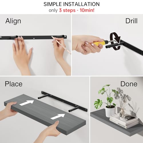 Image of BAYKA Grey Floating Shelves for Wall, 22.5 inches Wall Mounted Rustic Wood Shelves for Bathroom, Bedroom, Living Room, Floating Shelves for Books /Storage /Decor (Set of 3)