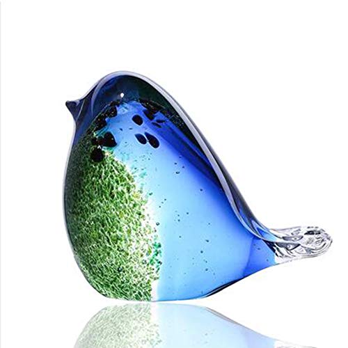 YangQianWen ガラスの鳥の置物手作り吹きアート彫刻動物像グッズデスク装飾オーナメント、青緑色の鳥のサムネイル
