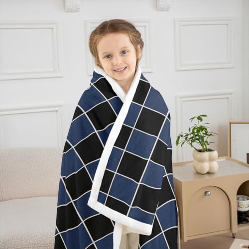 Image of Erosebridal Initial Letter I Sherpa Blanket Pink and White Checkered Fuzzy Plush Throw Cute Monogram Plaid Fleece Blanket for Kids Girls Women,Kawaii Gingham Grids Decor for Bed Couch Throw 50 inchx60 inch