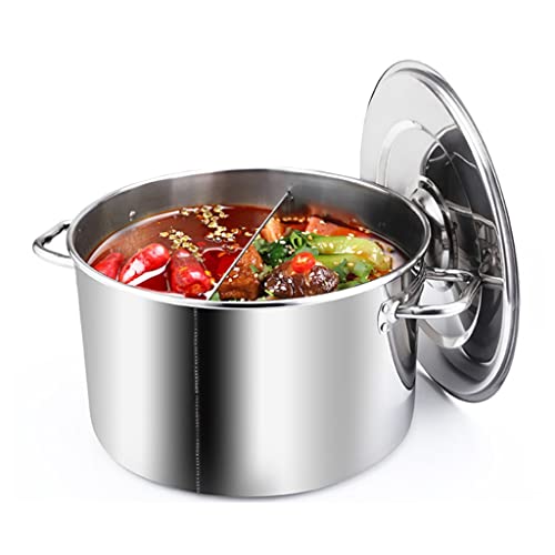 Soup Pot With Lid Stainless Steel Cooking Pot Hot Pot Dual Flavor Pot Thicken Composite Bottom, 13-30L Slow Cooker (Color : Silver, Size : 50 * 25cm(20L))