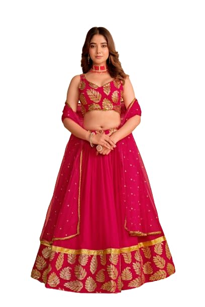 Fashion Basket Pink Georgette Jacquard Lehenga Choli For Women
