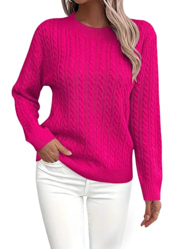 shownicer Pulls Femme Automne Hiver Manches Longues Col Rond Chaud Couleur Unie Tricot Sweater A Rose Rouge M