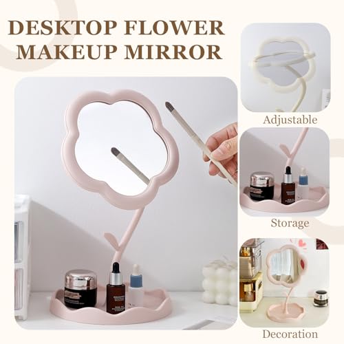 Espejo pequeño con forma de flor para maquillaje con almacenaje miniatura 7