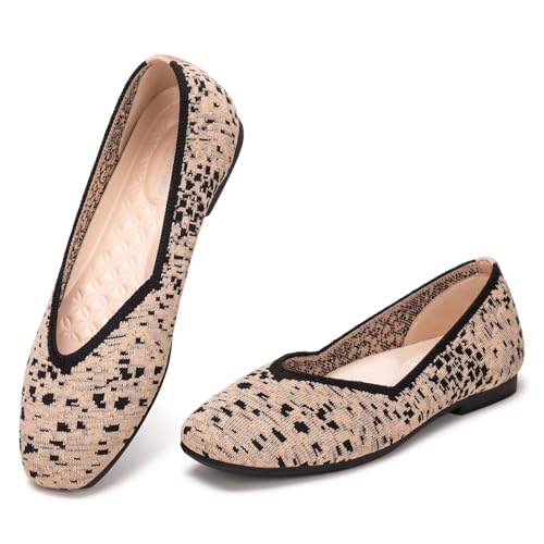 Image of Frank Mully Womens Casual Flat Shoes Square Toe Shoes Knitted Work Flat Comfort Dressy Flat Shoes for Daily Washable