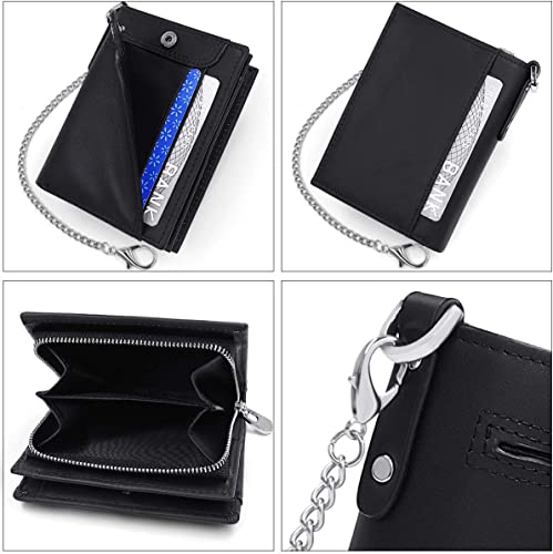 gzcz Mens Wallets with Chain Genuine Leather Bifold Wallet for Mens Rfid Blocking Mens Purse With Credit Card (Black)2