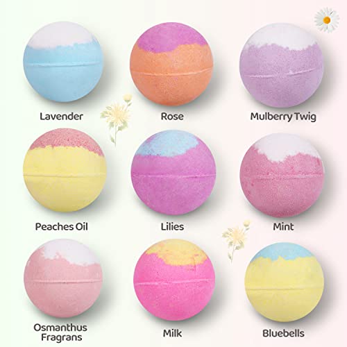 Romantic Bath Bombs Gift Set, 9 Pack Organic Bath Bombs，With Natural Essential Oils, Wonderful Fizz Effect Bath Gift For Women Men Kids, Stocking Stuffers, Christmas Gifts For Him/Her #TOP1