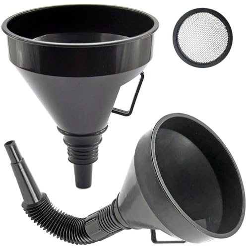 PARENCE.- Grand Entonnoir Polyvalent avec Filtre et Embout Flexible - Carburant, Huile et Autres Liquides - 2 Parties Emboitables