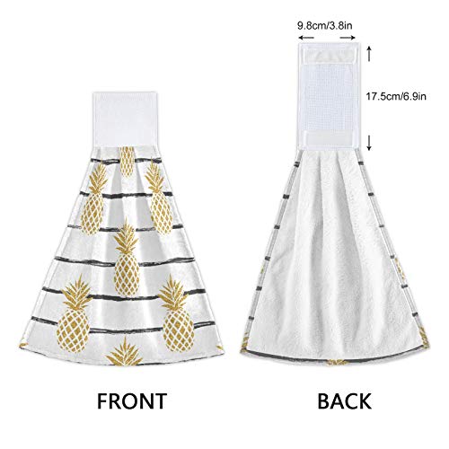 Xigua 2 Pieces Summer Gold Pineapple Kitchen Towels With Hanging Loop, Soft Microfiber Absorbent Hanging Hand Towel For Kitchen Bathroom Mudroom Laundry Room, 12X17 In #TOP3