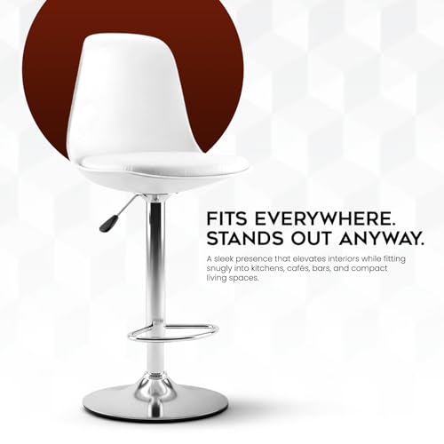 Image of DIYA Seating Solutions 360 Revolving Adjustable Height Bar Stool Chair with Chrome Metal Base | 1 Year Warranty | Leatherette Upholstery | Stable Stool for Office, Cafe, Restaurant- White (Pack of 4)