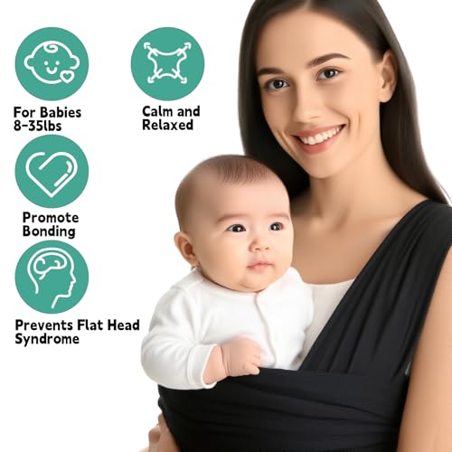 Tragetuch Baby Neugeboren,Tragetuch Baby,Federwiege Baby,Carrier For Newborns,Einfach Anzuziehen Für Mütter Und Väter,Verstellbare Babytrage Von 3,6 Kg Bis 15 Kg,Schwarz.