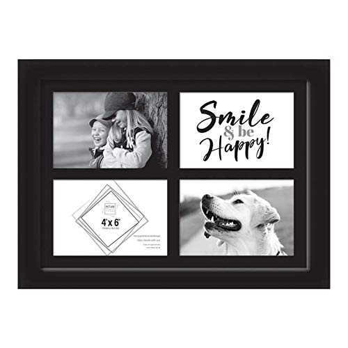 Multi 4 Aperture Picture Frame 4x6 Inch - Holds 4 Photos of 10x15cm Multi Aperture Collage Picture Frame, Wall Hanging Solid Wood Photo Frame with Mount & Glass Front for Décor Memories (Black)