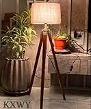 VDIX Tripod Floor Lamp for Living Room, Bed Room with Wooden Crafter Stand | Modern Decorative Tripod Lamp in Jute Shade Brown LED