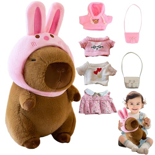 Lotvic Capybara Plüschtier, 23cm Capybara Kuscheltier, Niedlichen Wasserschwein Kuscheltier, Kinder-Plüschpuppenspielzeug mit Kleidung und Accessoires (H)