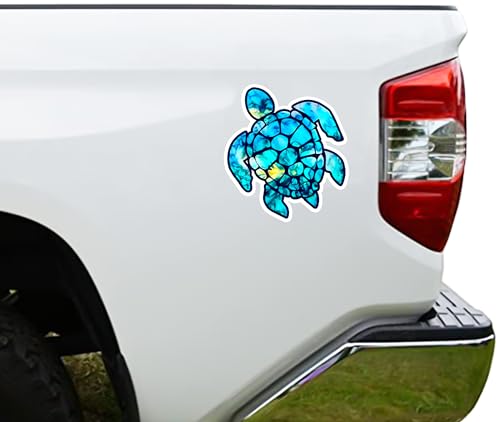 Image of WSQ Sea Turtle Vinyl Sticker Decal - Cyan Dream Watercolor Ocean Turtle | Waterproof 5 Inch Bumper Sticker for Car Truck Laptop Water Bottle Tumbler - Sea Turtle Lover Gift, Coastal Beach Decal