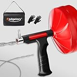 50 FT Drain Snake Auger - Flexible & Powerful Snake Drain Hair Remover Tool, for Kitchen, Shower & All Drains - Manual or Drill-Powered with Gloves, Storage Bag