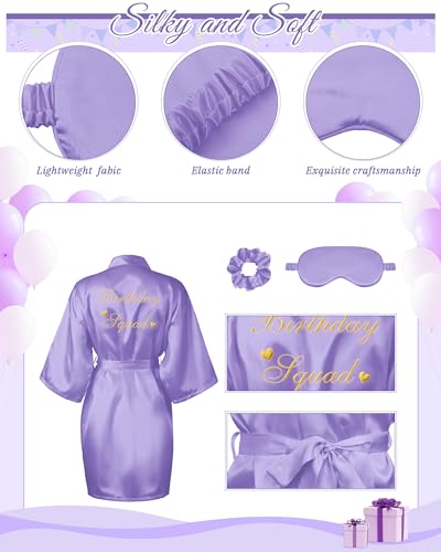 Image of Neer 21 Pcs Women Birthday Party Robe Set Queen Squad Kimono Satin Bathrobes with Eye Mask and Scrunchie for Birthday