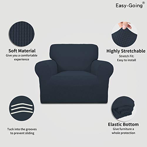 Image of Easy-Going Stretch Chair Sofa Slipcover 1-Piece Couch Sofa Cover Furniture Protector Soft with Elastic Bottom for Kids, Pet. Spandex Jacquard Fabric Small Checks (Chair, Dark Blue)