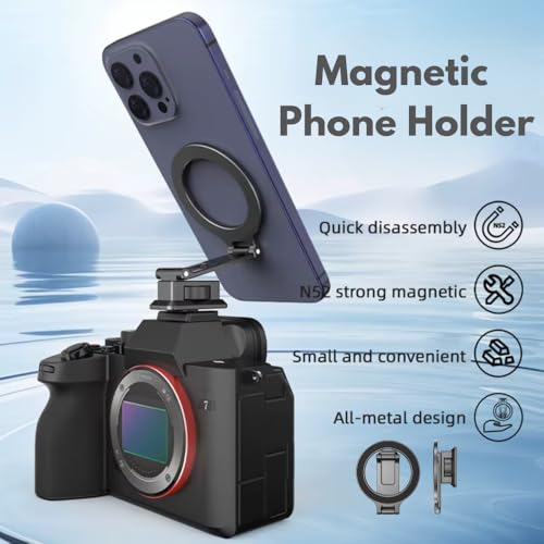 Image of yantralay Foldable Magnetic Phone Mount with ARCA Connector & Cold Shoe Adapter, Adjustable Tripod Phone Holder for i-Phone & Smartphones