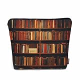 Kalygon Vintage Library Bookshelf Makeup Bag for Purse, Travel Toiletry Pouch, Cosmetic Organizer, Old Books Pattern Flax Pencil Case for Men and Women