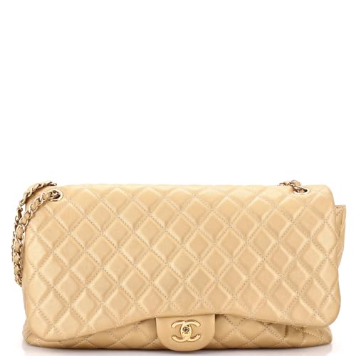 Pre-Loved XXL Travel Flap Bag Quilted Calfskin Small, Gold