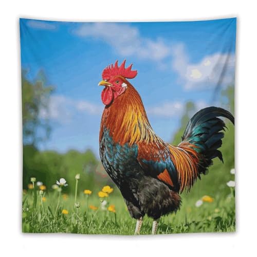 Tapisserie murale coq vintage HETVBNS avec kit de suspension inclus pour deco de salon
