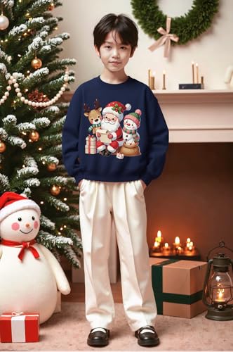 QHKEPW Christmas Boys Girls Jumper Xmas Santa Claus Reindeer Snowman Kids Sweatshirt Toddler Top Long Sleeve Round Neck Cotton Casual Clothes T Shirt 2-3 Years Old Blue - Image 3