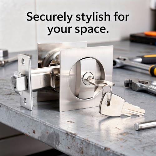 Cerradura para puerta corredera con manija mecánica push-pull en níquel satinado cepillado, cerradura de aleación de zinc para puertas correderas, puertas invisibles, cocina y balcón miniatura 2