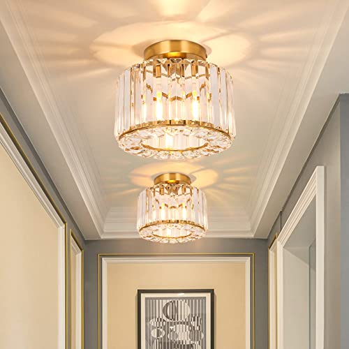 Crystal Ceiling Light Modern Semi Flush Mounted Ceiling Light Fixture Crystal Ceiling Chandelier Hallway Light Ceiling Light For Dinning Room,Foyer Living Room Bedroom,Entryway Gold #TOP4