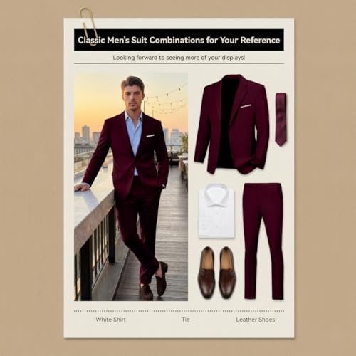 Image of Mens 2 Piece Suit Slim 2 Button Prom Suit Jacket Pants Tuxedo Set